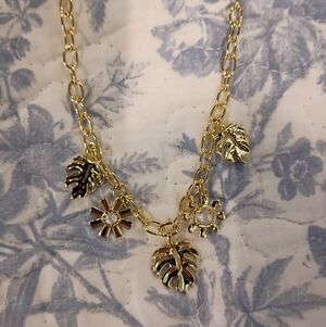Kendra Scott Gold Leaf Charm Necklace New 14k Gold Plated